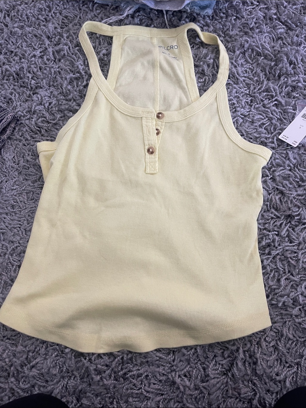 Pilcro Light Yellow Ribbed Henley Racerback Tank